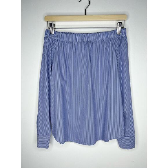 Zara Blue & White Pinstripe Off the Shoulder Blouse XS - Picture 2 of 8